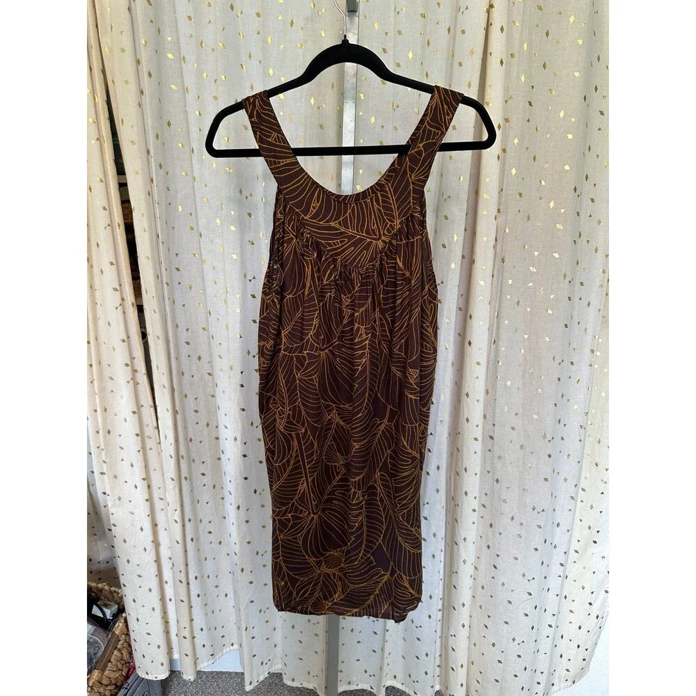 NWOT Hula Bay Big Girls Hawaiian Tropical Leaves Brown Sleeveless Sundress L 14